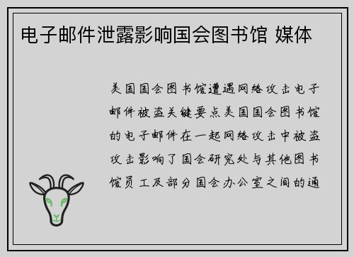 电子邮件泄露影响国会图书馆 媒体